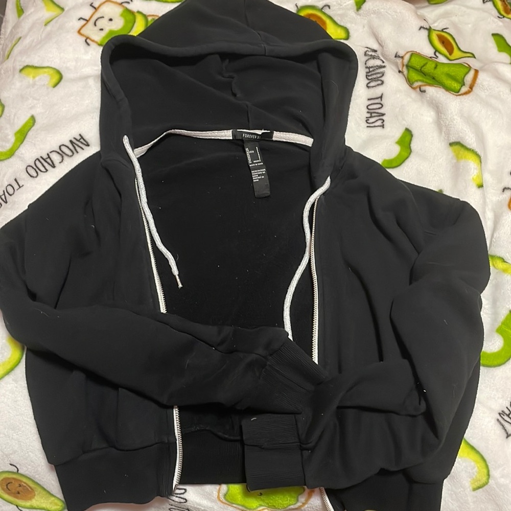 Black Forever 21 Cropped Zip Up